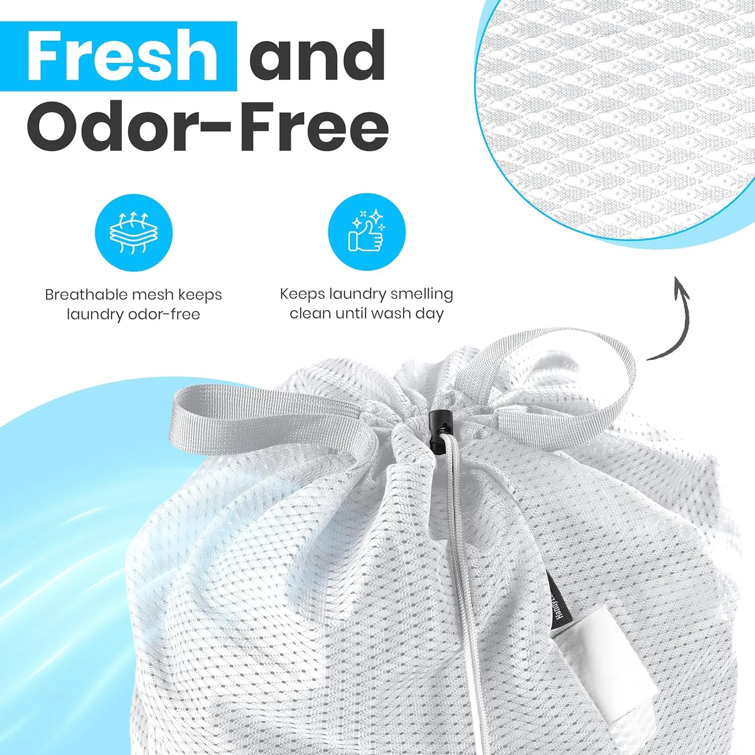 Large Mesh Laundry Bag - 2-PACK - Carry Handles, Secure Drawstring Closure, Machine Washable, Spacious Storage, Durable Soft Mesh Net Material, College Dorm, Camp, Laundromat. (White)