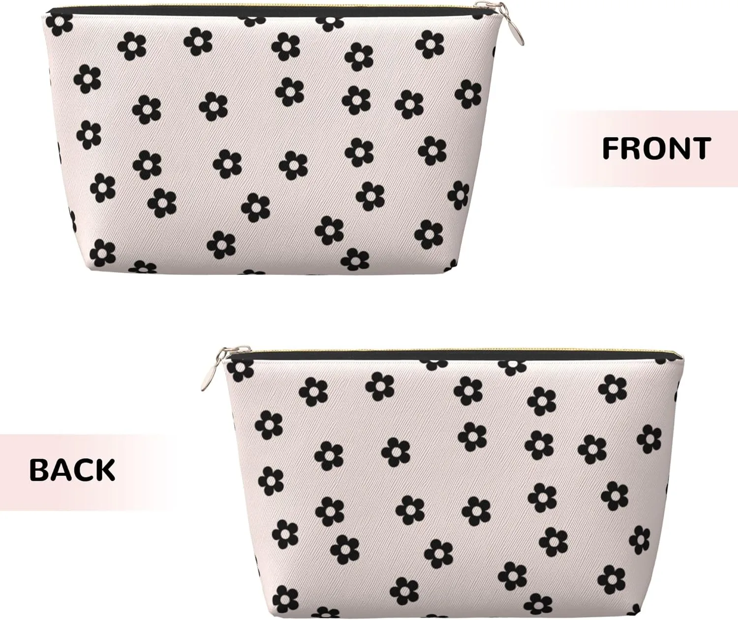Leather Makeup Bag Travel Cosmetic Bag Small Makeup Bag for Women,Toiletry Bag Accessories Organizer-Black Flowers