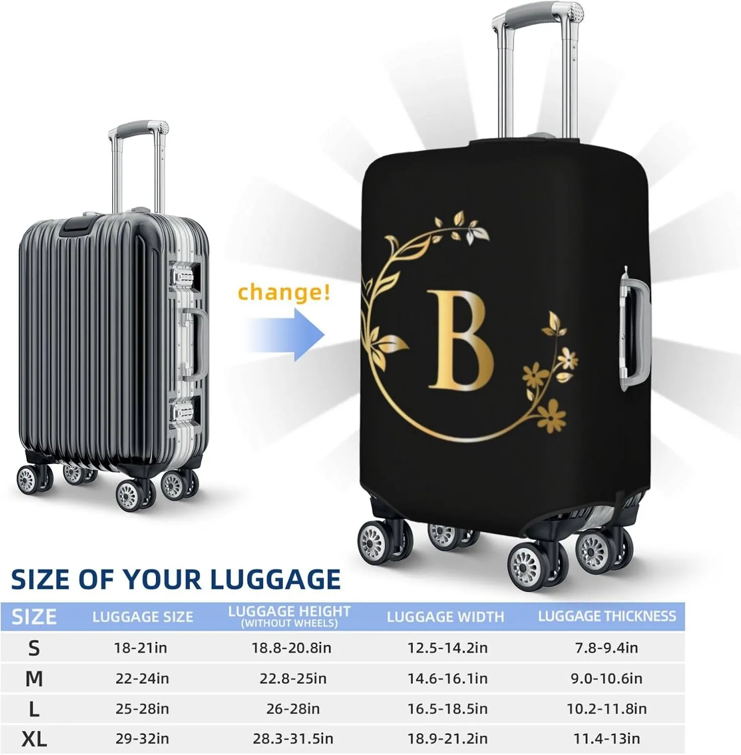 Letter B Luggage Cover Fits 18-32 Inch Suitcase Washable Elastic with Concealed Zipper for Travel Accessories LCC522