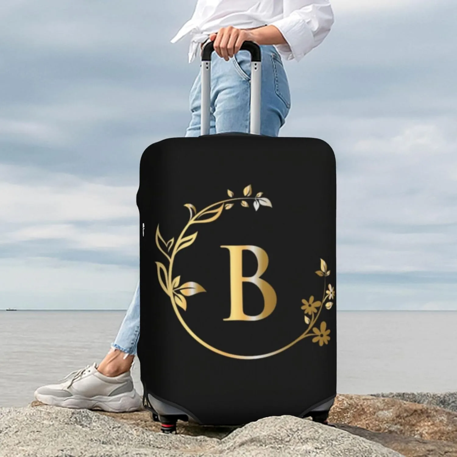 Letter B Luggage Cover Fits 18-32 Inch Suitcase Washable Elastic with Concealed Zipper for Travel Accessories LCC522