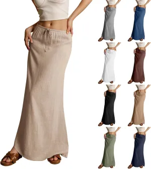 Linen Maxi Skirt for Women 2025 Summer Boho Flowy Long Skirts Drawstring Waist Y2k A Line Skirt Beach Cover Up Skirts