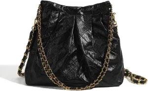 Lingge Soft Leather Bucket Bag Large Capacity Chain Handbag Casual Shoulder Slanting Cross Bag
