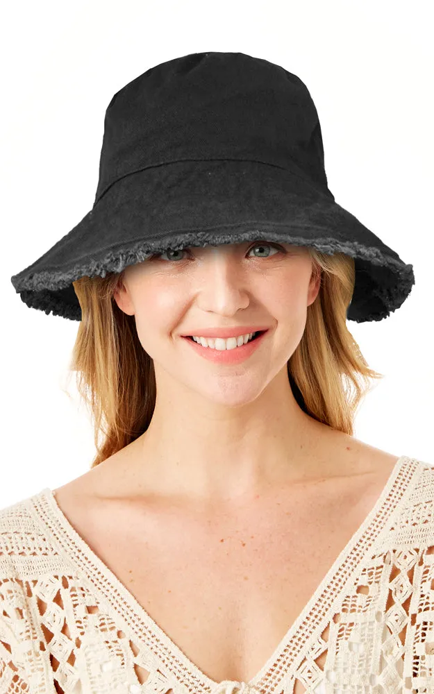 LOH191 Wired Brim Solid Bucket Hat w/Fringes