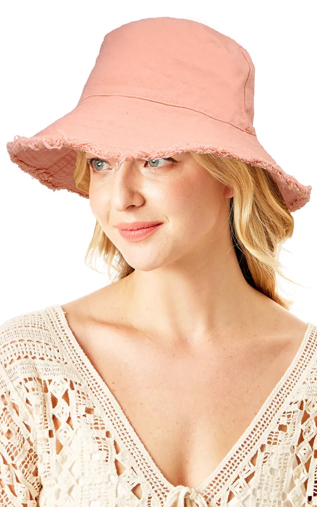 LOH191 Wired Brim Solid Bucket Hat w/Fringes