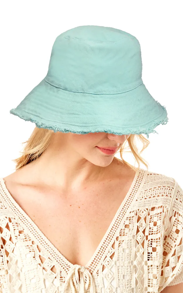 LOH191 Wired Brim Solid Bucket Hat w/Fringes