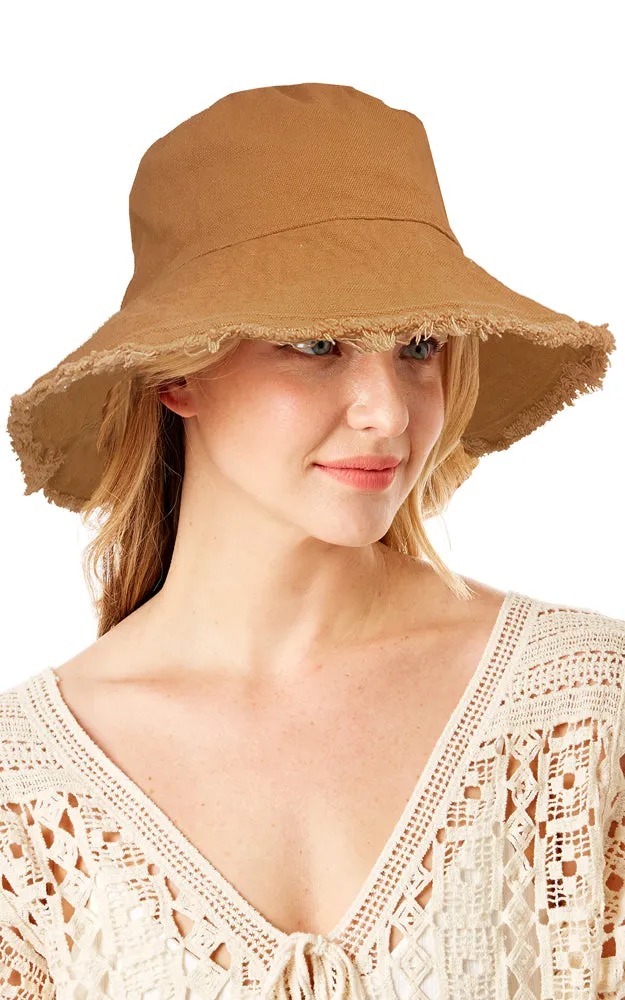 LOH191 Wired Brim Solid Bucket Hat w/Fringes