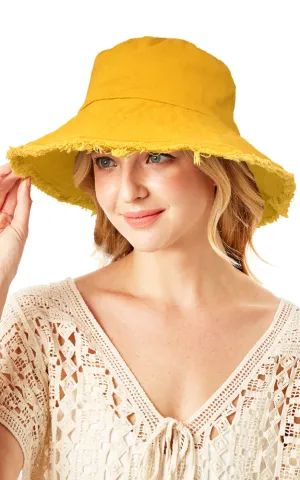 LOH191 Wired Brim Solid Bucket Hat w/Fringes