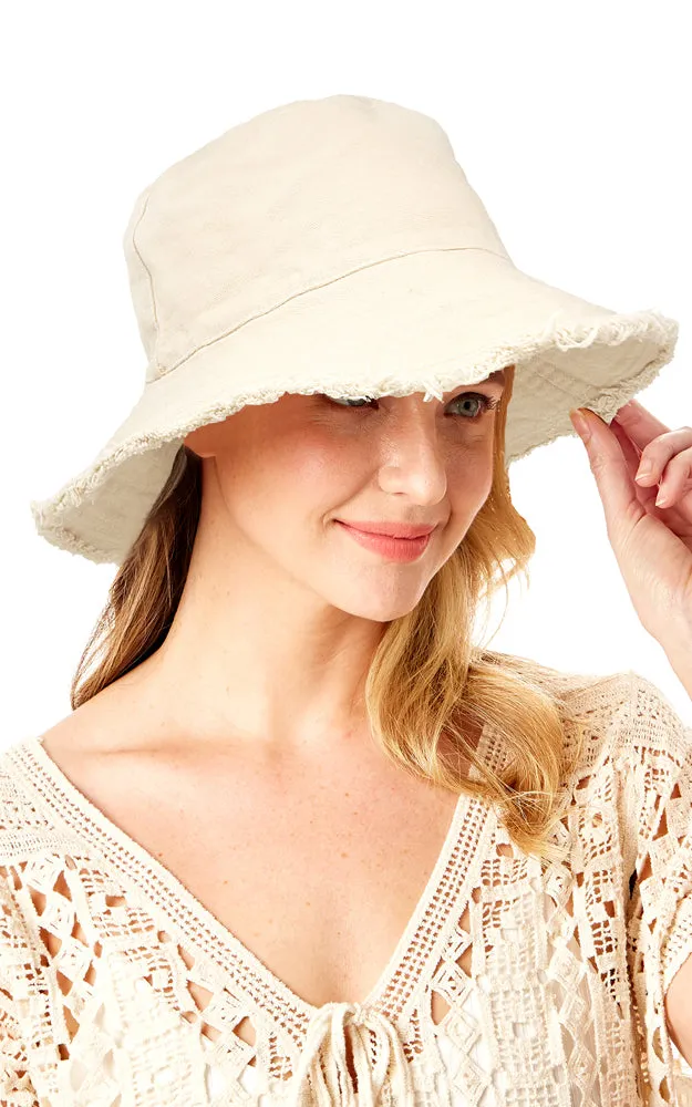 LOH191 Wired Brim Solid Bucket Hat w/Fringes