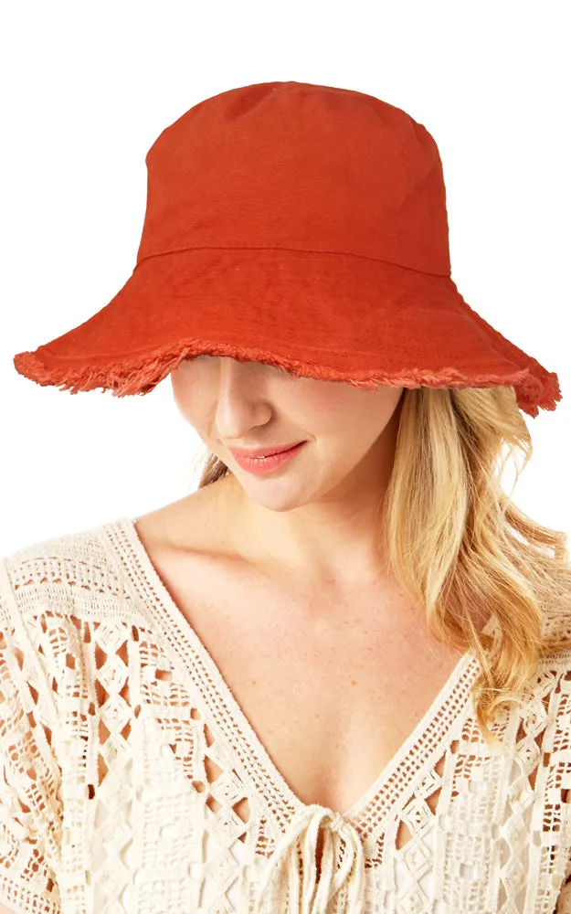 LOH191 Wired Brim Solid Bucket Hat w/Fringes