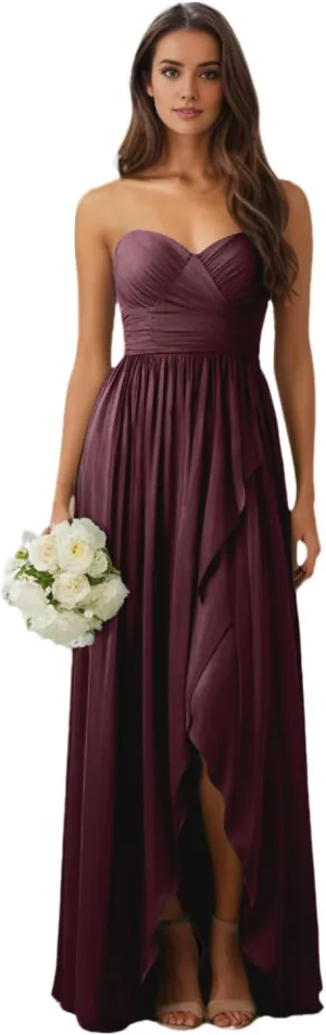 Long Chiffon Strapless Bridesmaid Dresses 2025 A Line Ruched Formal Evening Dresses for Wedding HGR89
