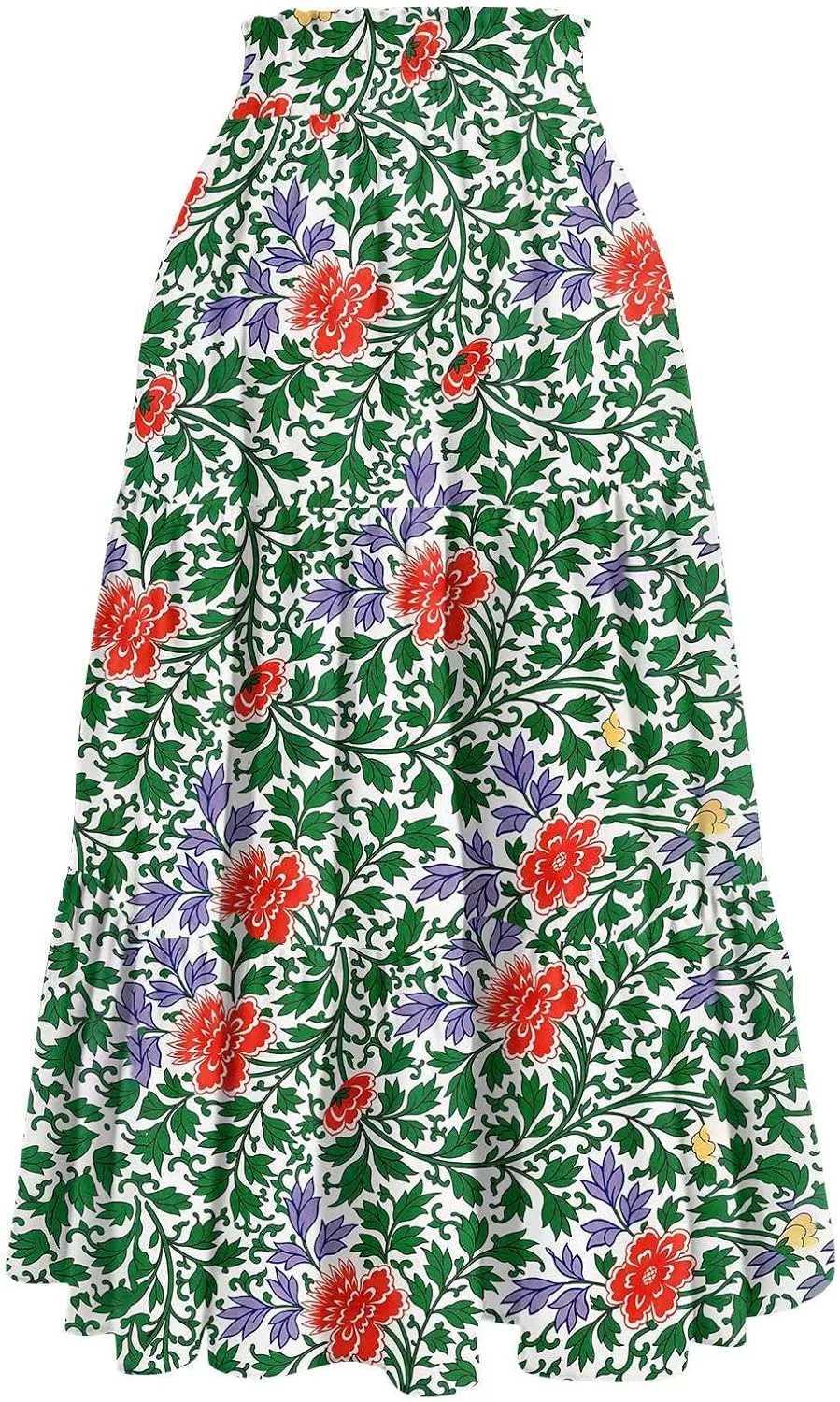 Long Skirts for Women Maxi Boho Summer Floral Print A Line Skirts Drawstring Elastic High Waist Pleated Tiered Skirt