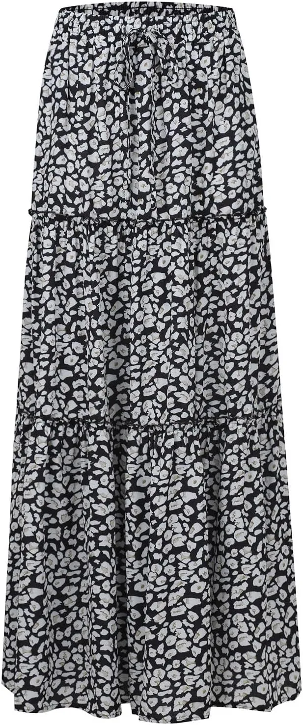Long Skirts,Trendy Flowy Skirts for Women 2025 Elastic High Waisted Pleated Womens Boho Maxi Skirt with Pockets