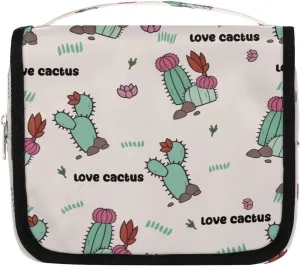 Love Cactus Hanging Travel Toiletry Bag Cosmetic Bag Portable Wash Bag with Hook for Bathroom Accessories Toiletries Cosmetics