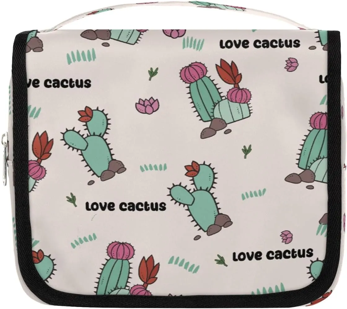 Love Cactus Hanging Travel Toiletry Bag Cosmetic Bag Portable Wash Bag with Hook for Bathroom Accessories Toiletries Cosmetics