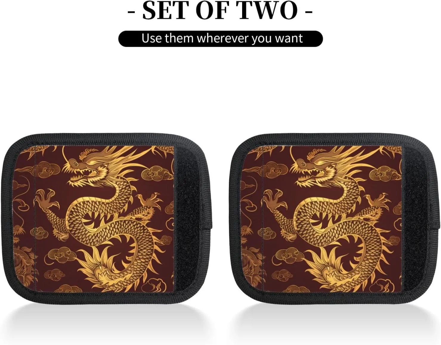 Luggage Handle Wrap 2Pcs Suitcase Identifier, Golden Dragon Neoprene Travel Bag Wraps for Suitcases Luggage Travel Accessories