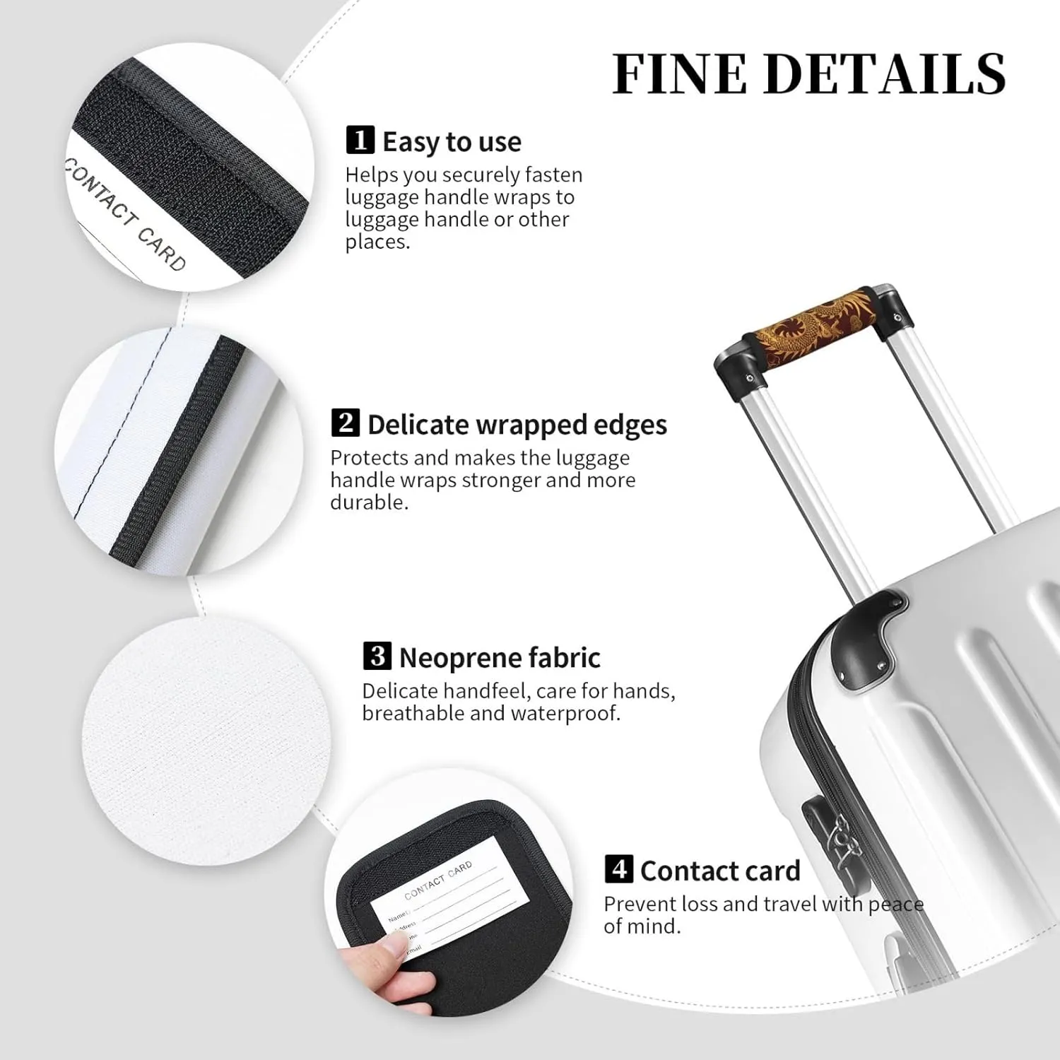 Luggage Handle Wrap 2Pcs Suitcase Identifier, Golden Dragon Neoprene Travel Bag Wraps for Suitcases Luggage Travel Accessories