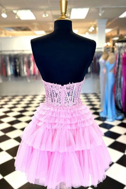 Luolandi Cute A Line Tiered Sweetheart Tulle Short Homecoming Dresses with Ruffles Beautiful