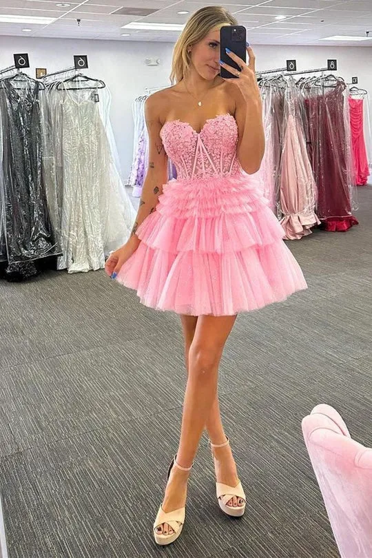 Luolandi Cute A Line Tiered Sweetheart Tulle Short Homecoming Dresses with Ruffles Beautiful