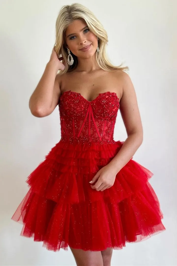Luolandi Cute A Line Tiered Sweetheart Tulle Short Homecoming Dresses with Ruffles Beautiful