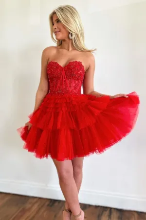 Luolandi Cute A Line Tiered Sweetheart Tulle Short Homecoming Dresses with Ruffles Beautiful