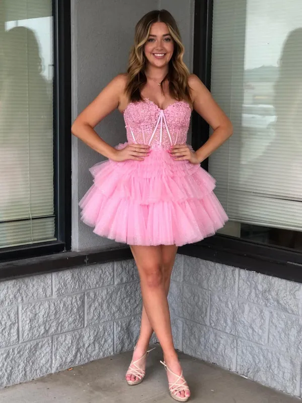 Luolandi Cute A Line Tiered Sweetheart Tulle Short Homecoming Dresses with Ruffles Beautiful