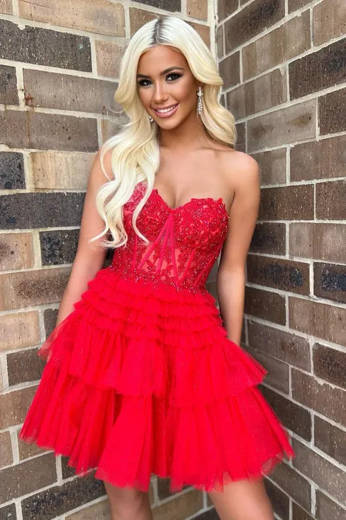 Luolandi Cute A Line Tiered Sweetheart Tulle Short Homecoming Dresses with Ruffles Beautiful