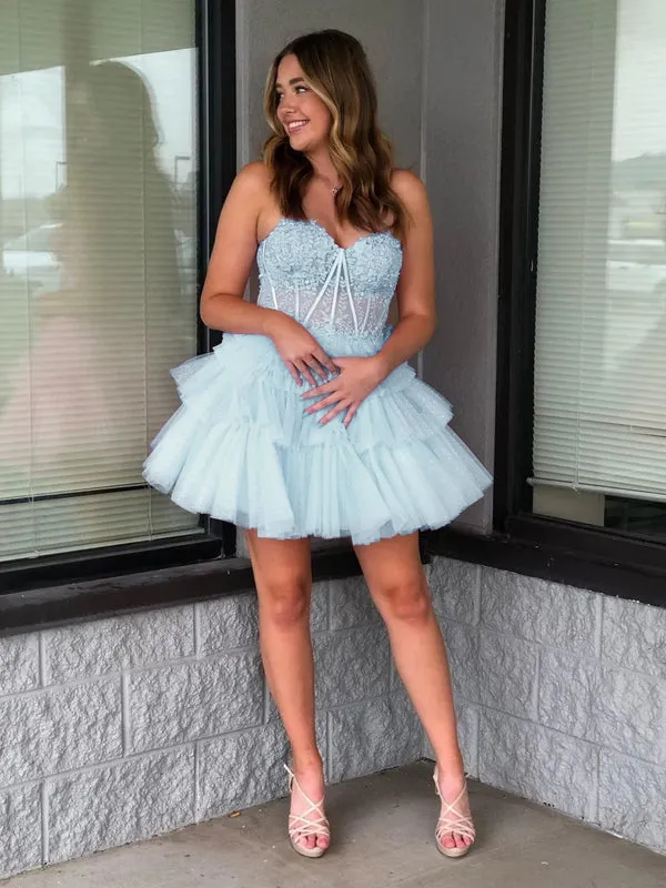 Luolandi Cute A Line Tiered Sweetheart Tulle Short Homecoming Dresses with Ruffles Beautiful