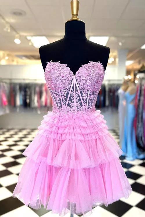 Luolandi Cute A Line Tiered Sweetheart Tulle Short Homecoming Dresses with Ruffles Beautiful