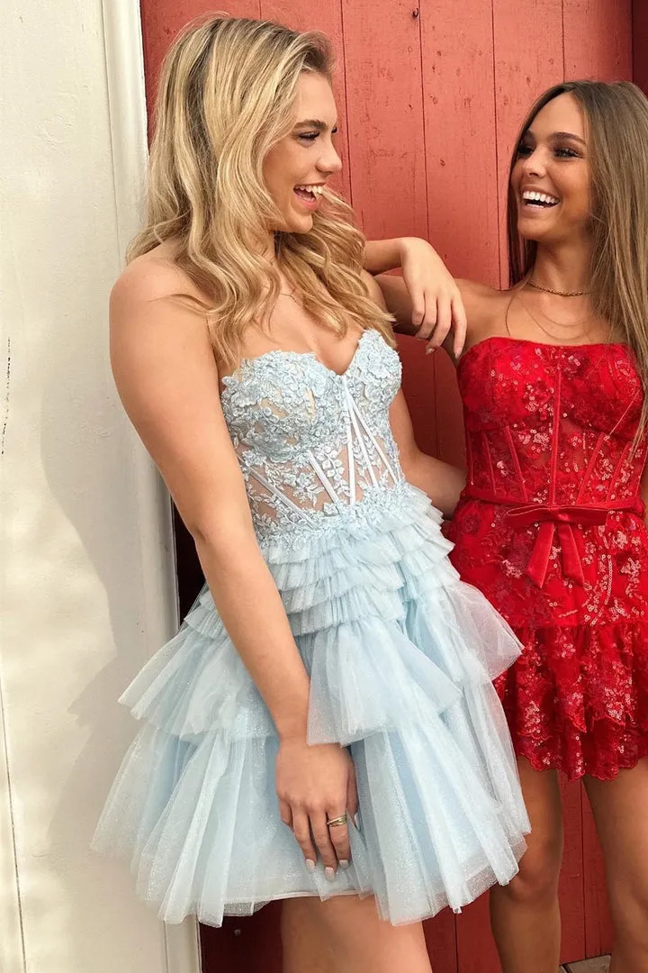 Luolandi Cute A Line Tiered Sweetheart Tulle Short Homecoming Dresses with Ruffles Beautiful
