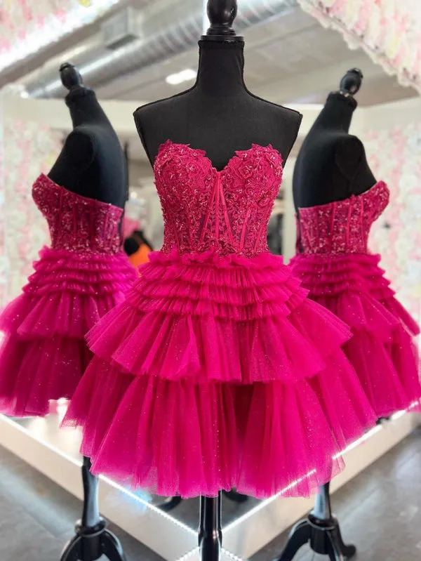 Luolandi Cute A Line Tiered Sweetheart Tulle Short Homecoming Dresses with Ruffles Beautiful