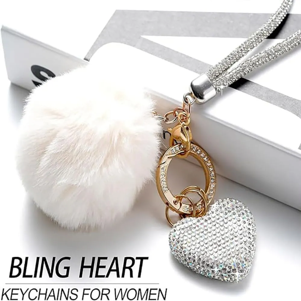 LUVI Cute Keychain for Women Bling Glitter Wristlet Key Chain Plush Soft Love Heart Diamond Rhinestone Accessories