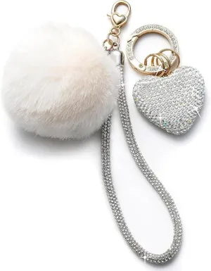 LUVI Cute Keychain for Women Bling Glitter Wristlet Key Chain Plush Soft Love Heart Diamond Rhinestone Accessories