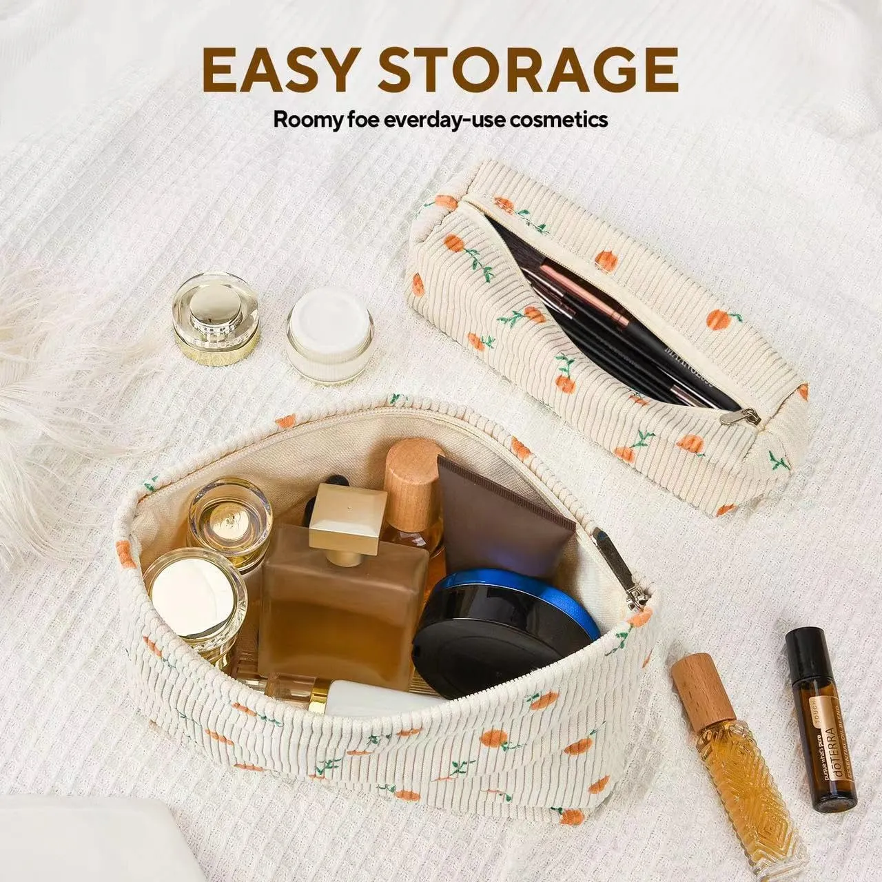 Makeup Bag, Cosmetic Bags for Women, Large Capacity Make up Bag and Brush Storage Bag,Corduroy Makeup bag Set,Aesthetic Women Handbags Purses, Travel Essentials Aesthetic Stuff