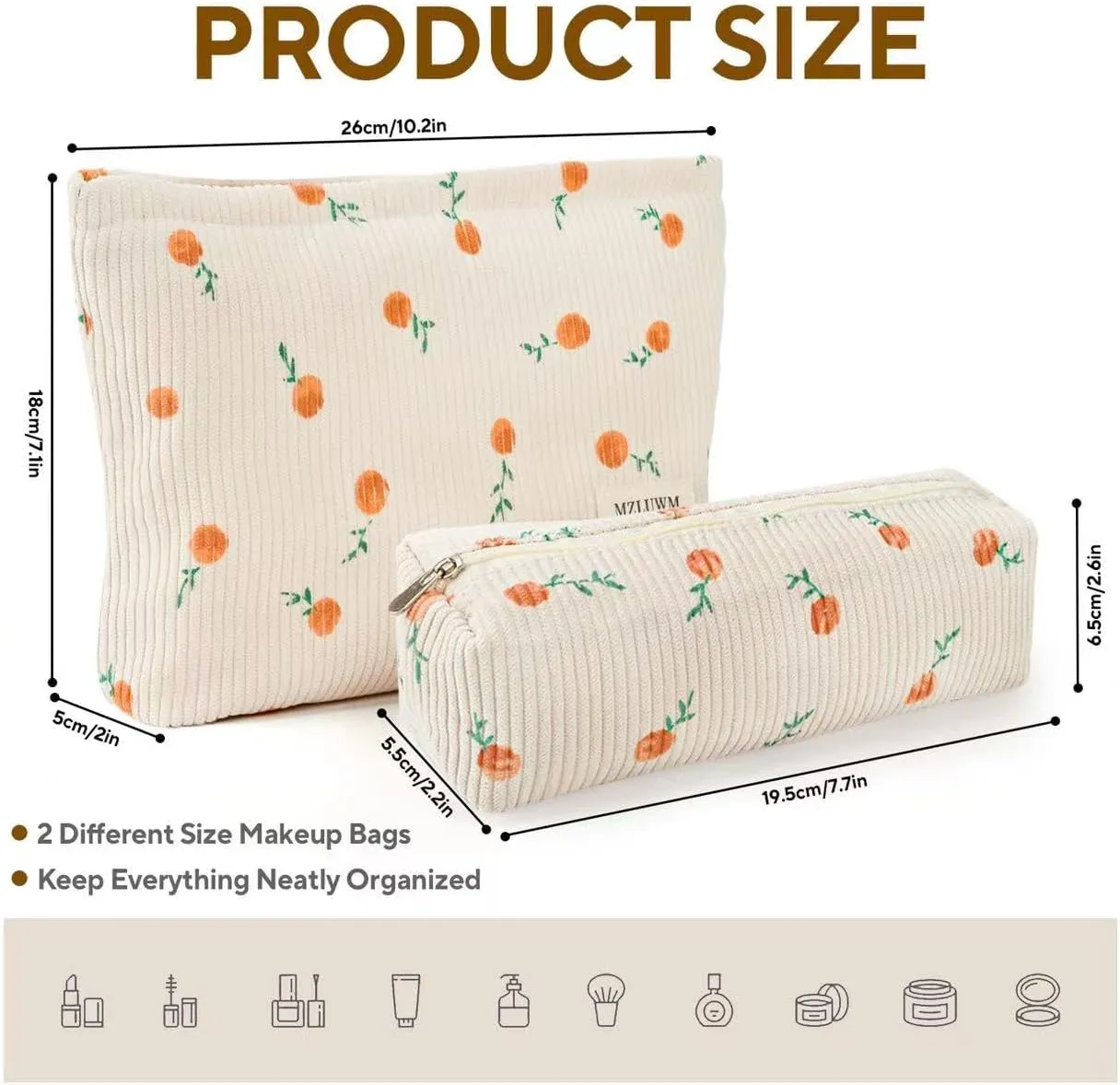 Makeup Bag, Cosmetic Bags for Women, Large Capacity Make up Bag and Brush Storage Bag,Corduroy Makeup bag Set,Aesthetic Women Handbags Purses, Travel Essentials Aesthetic Stuff