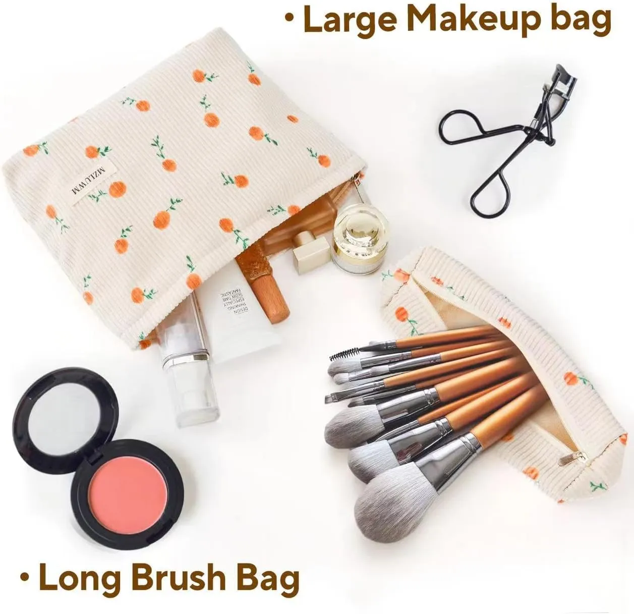 Makeup Bag, Cosmetic Bags for Women, Large Capacity Make up Bag and Brush Storage Bag,Corduroy Makeup bag Set,Aesthetic Women Handbags Purses, Travel Essentials Aesthetic Stuff