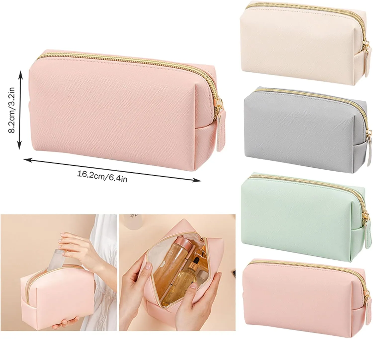 Makeup Bag,Portable PU Leather Large Capacity Waterproof Small Makeup Pouch,Travel Toiletry Bag,Cosmetic Bag,Makeup Bag Organizer for Girls Gifts Women Daughter