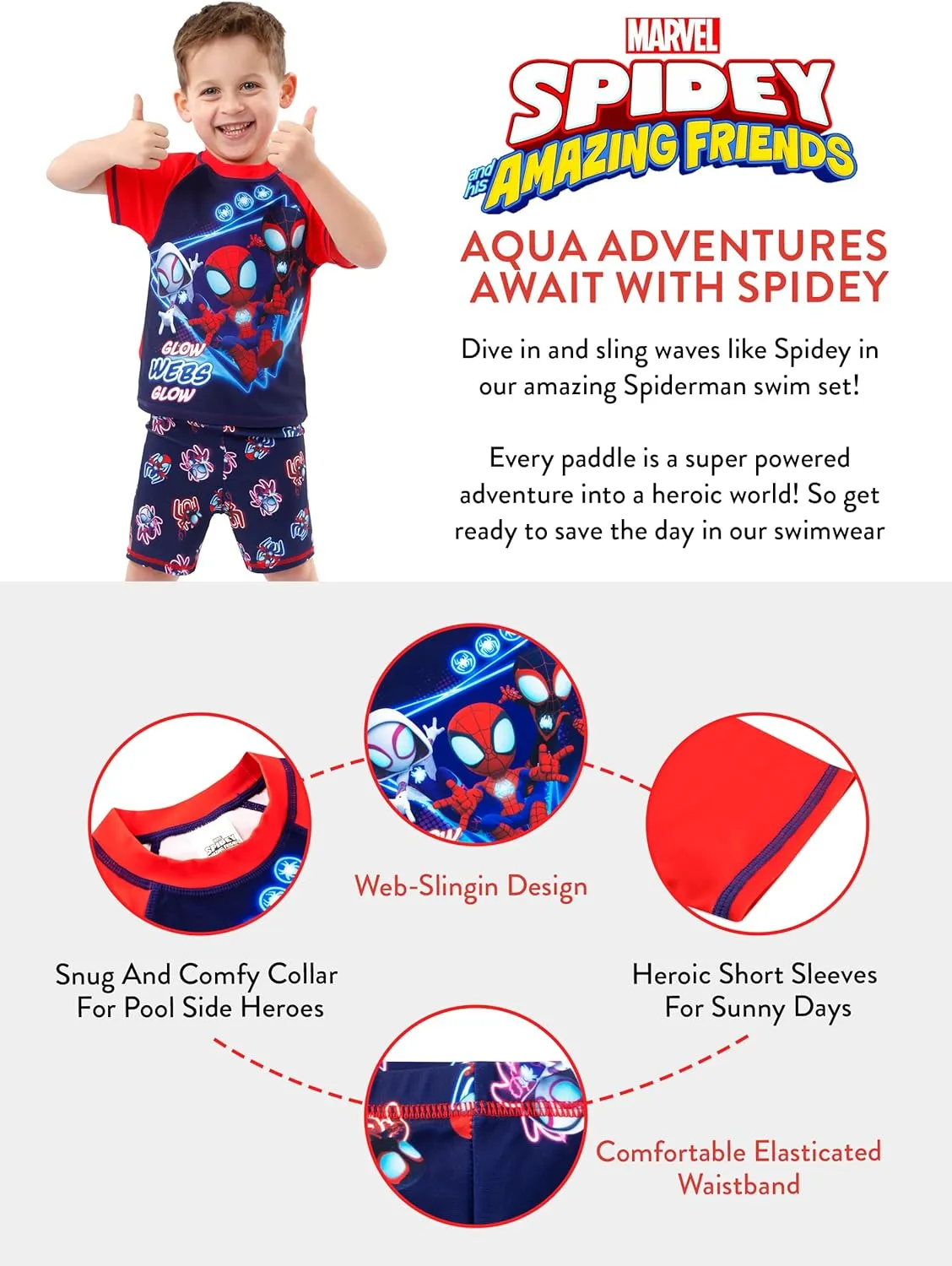 Marvel Spidey and His Amazing Friends Two Piece Boys Swimsuit | Spiderman Swimsuit for Boys | Bathing Suit Set