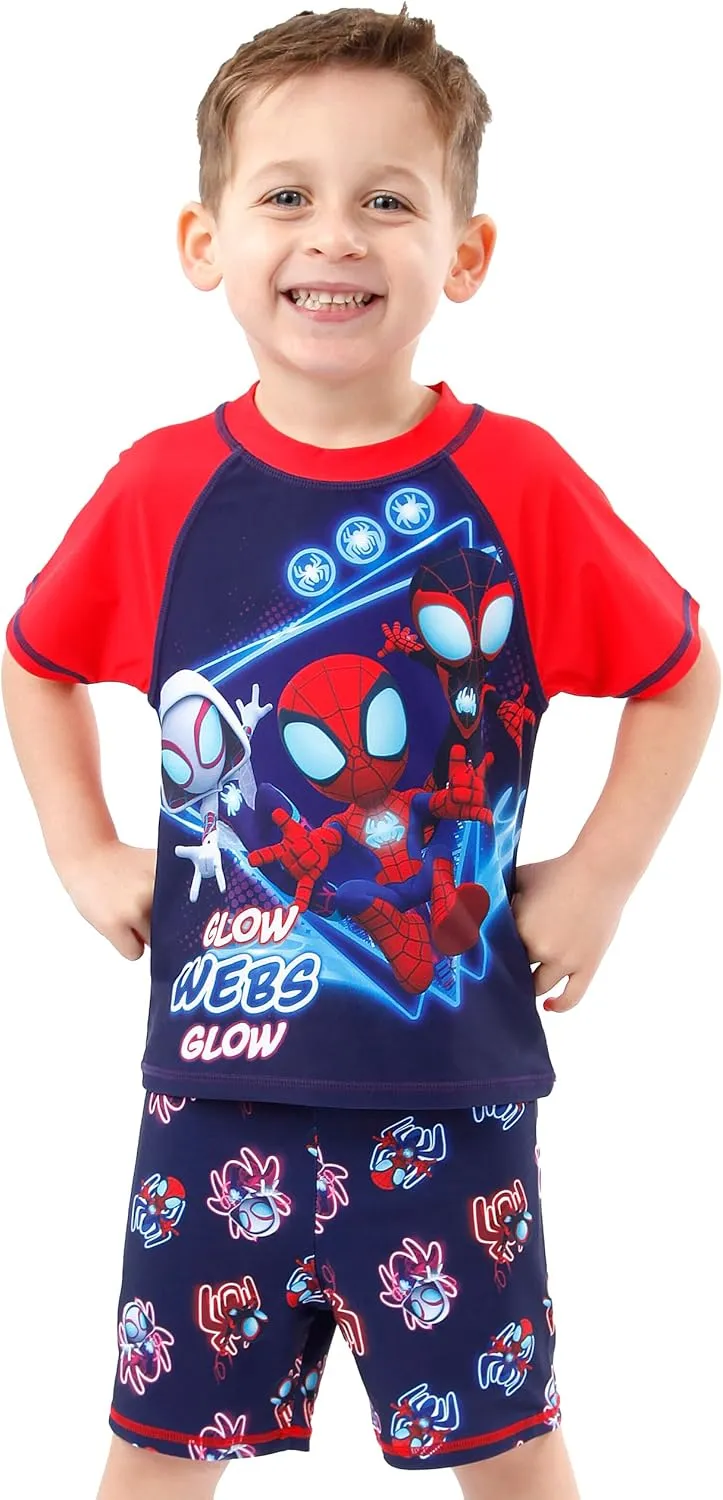 Marvel Spidey and His Amazing Friends Two Piece Boys Swimsuit | Spiderman Swimsuit for Boys | Bathing Suit Set