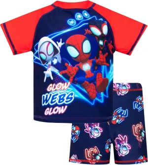 Marvel Spidey and His Amazing Friends Two Piece Boys Swimsuit | Spiderman Swimsuit for Boys | Bathing Suit Set