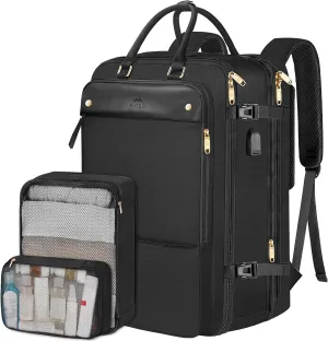 MATEIN Travel Backpack for Women, 17 Inch Travel Laptop Backpack with USB Charging Port & Shoes Compartment, 52L Extra Large TSA Approved Expandable Travel Backpack for College Business Work, Black