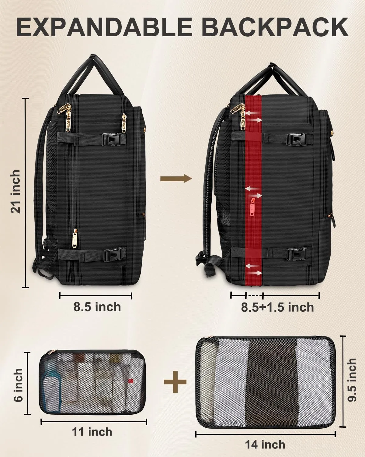 MATEIN Travel Backpack for Women, 17 Inch Travel Laptop Backpack with USB Charging Port & Shoes Compartment, 52L Extra Large TSA Approved Expandable Travel Backpack for College Business Work, Black