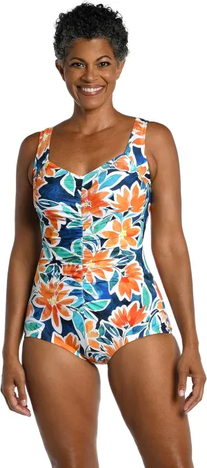 Maxine Of Hollywood Women's One Piece Bathing Suit Shirred Girl Leg Swimsuit