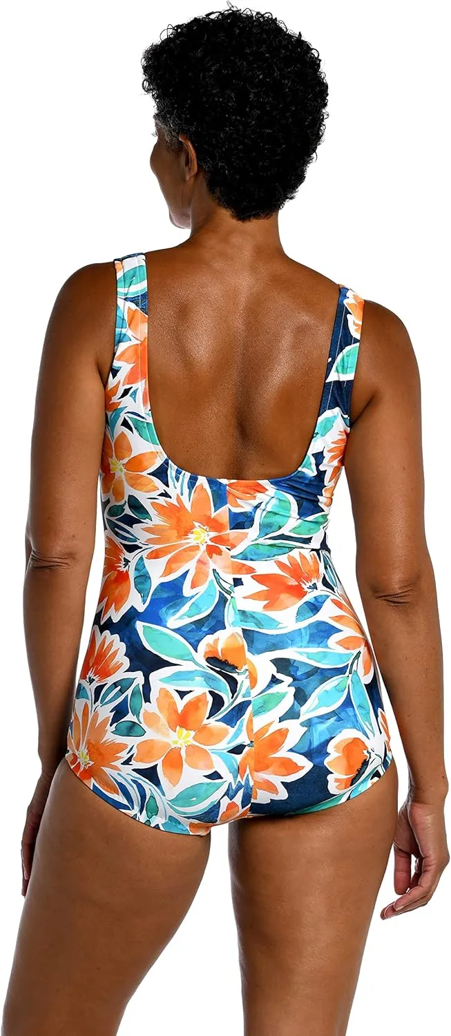 Maxine Of Hollywood Women's One Piece Bathing Suit Shirred Girl Leg Swimsuit