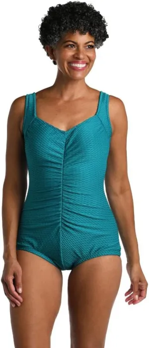 Maxine of Hollywood Women's Shirred Front Girl Leg One Piece Swimsuit