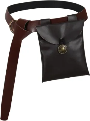 Medieval Viking Belt Leather Belt Pouch Steampunk Waist Bag Fanny Pack Cosplay Accessories 2Pcs Set (Dark Coffee)