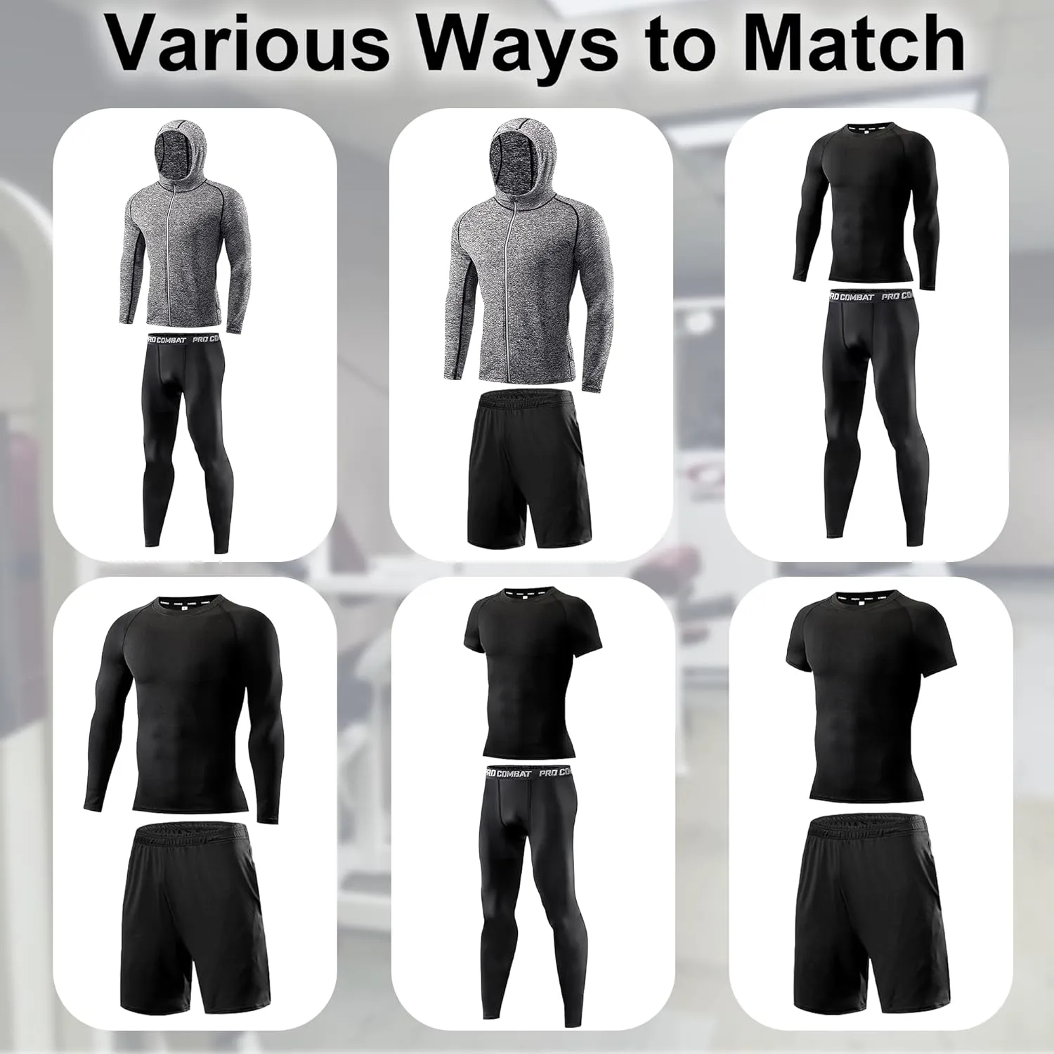Mens 5Pcs Quick Dry Compression Sets Tops Accessories Clothes Equipment for Workout Gym Athletic Running Sport