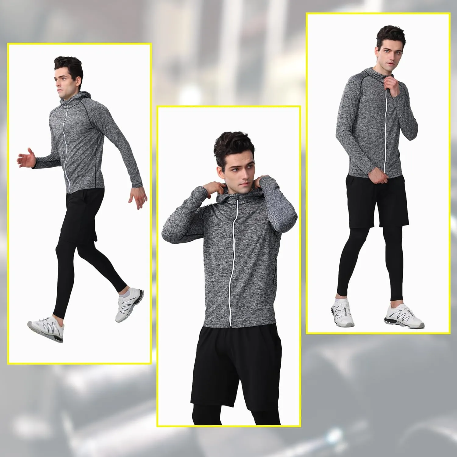 Mens 5Pcs Quick Dry Compression Sets Tops Accessories Clothes Equipment for Workout Gym Athletic Running Sport