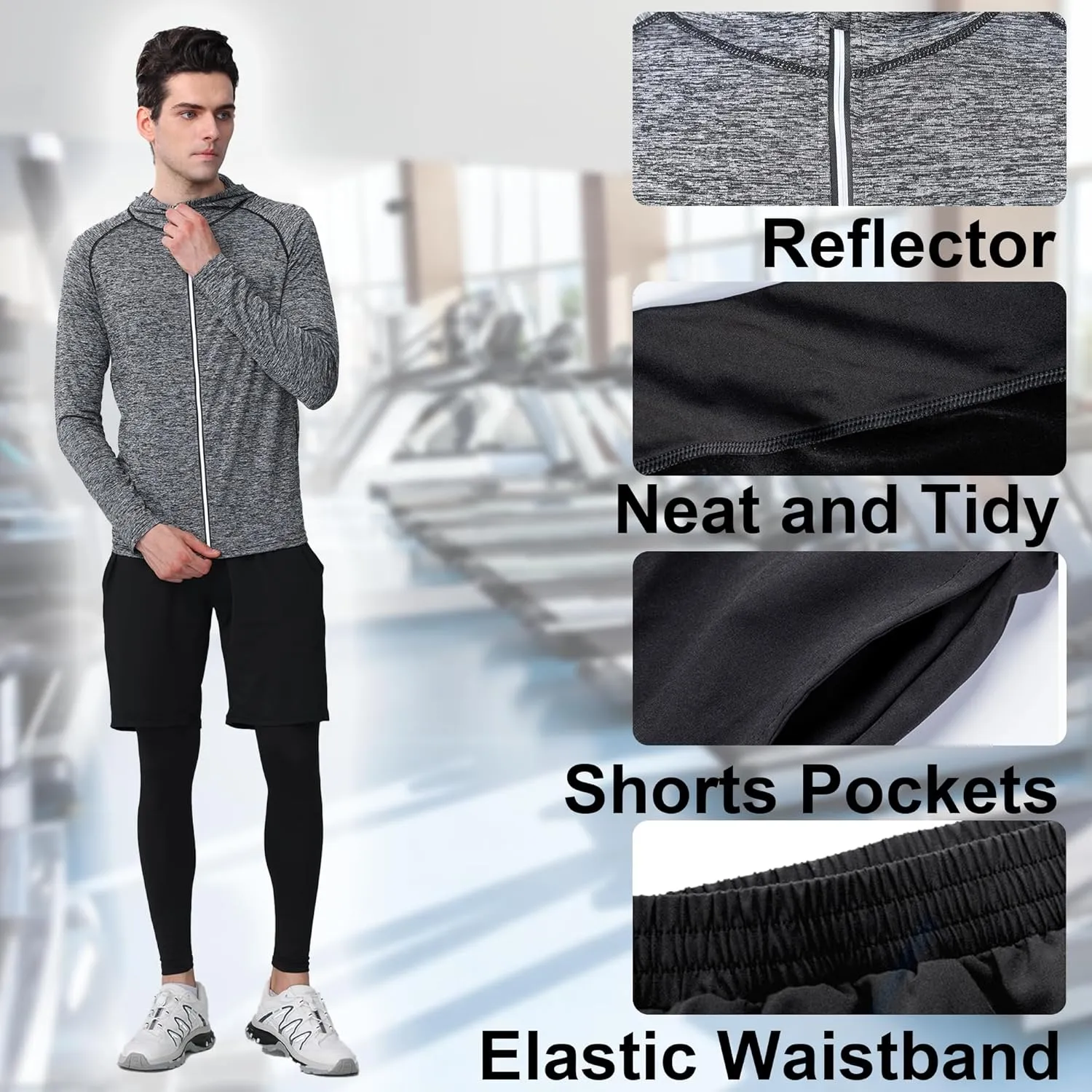 Mens 5Pcs Quick Dry Compression Sets Tops Accessories Clothes Equipment for Workout Gym Athletic Running Sport