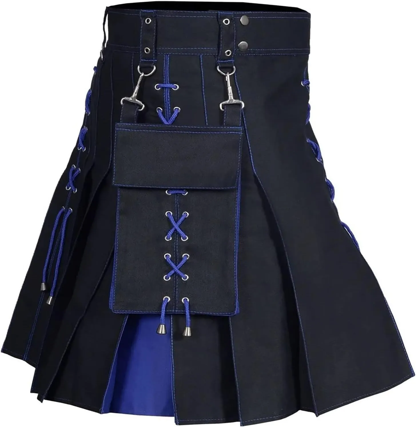 Mens Fashion Casual Scottish Plaid Contrast Pocket Pleated Skirt Mens Kilts Utility Kilt Accessories Leather Men