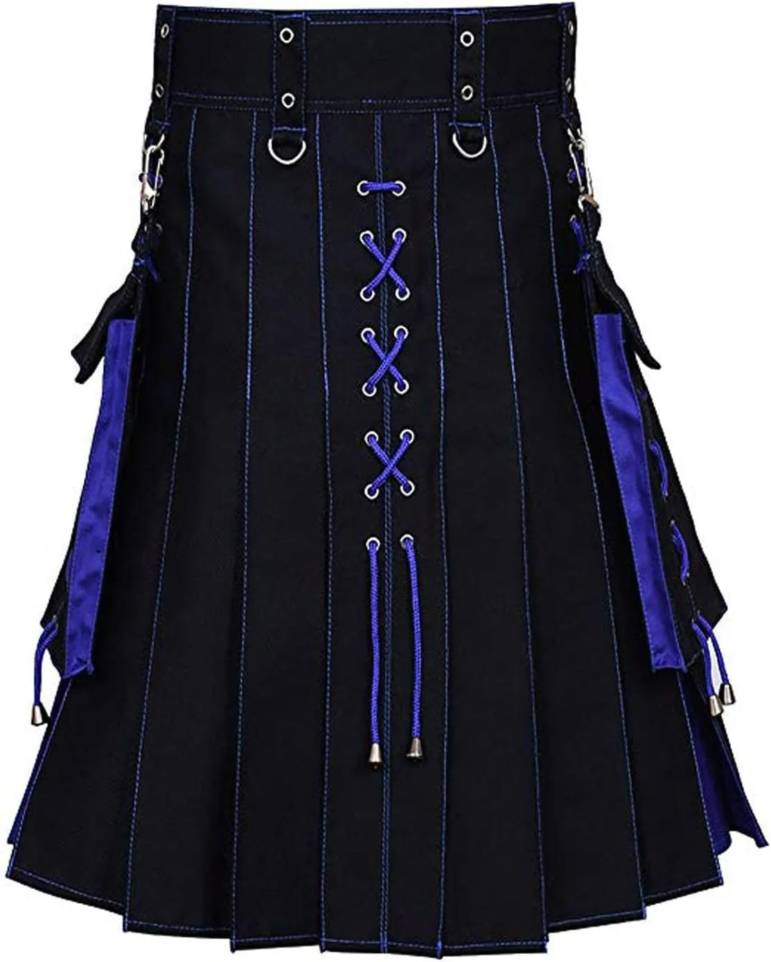 Mens Fashion Casual Scottish Plaid Contrast Pocket Pleated Skirt Mens Kilts Utility Kilt Accessories Leather Men